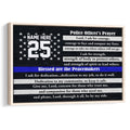 Framed police officer prayer wall art with stars, blue stripe, and black woodgrain design
