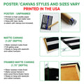 Police wall art format guide showing unframed poster, matte canvas, and framed canvas options