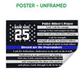 Unframed police officer prayer poster with stars, blue stripe, and patriotic black and white design