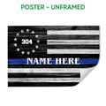 Unframed police poster featuring a rustic black and white flag with a blue line and stars