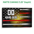 Matte canvas softball wall art with a yellow softball, stars, and layered red and white bats