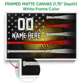 White framed softball canvas wall art featuring a yellow softball, stars, and contrasting red and white bats