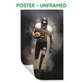 Unframed football poster featuring a helmeted player carrying the ball through a smoky dramatic background