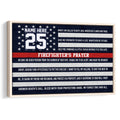 Framed firefighter wall art with patriotic navy, white and red stripes and a firefighter prayer design