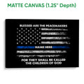 Matte canvas police wall art displaying a distressed flag design with white stripes, stars, and a blue line