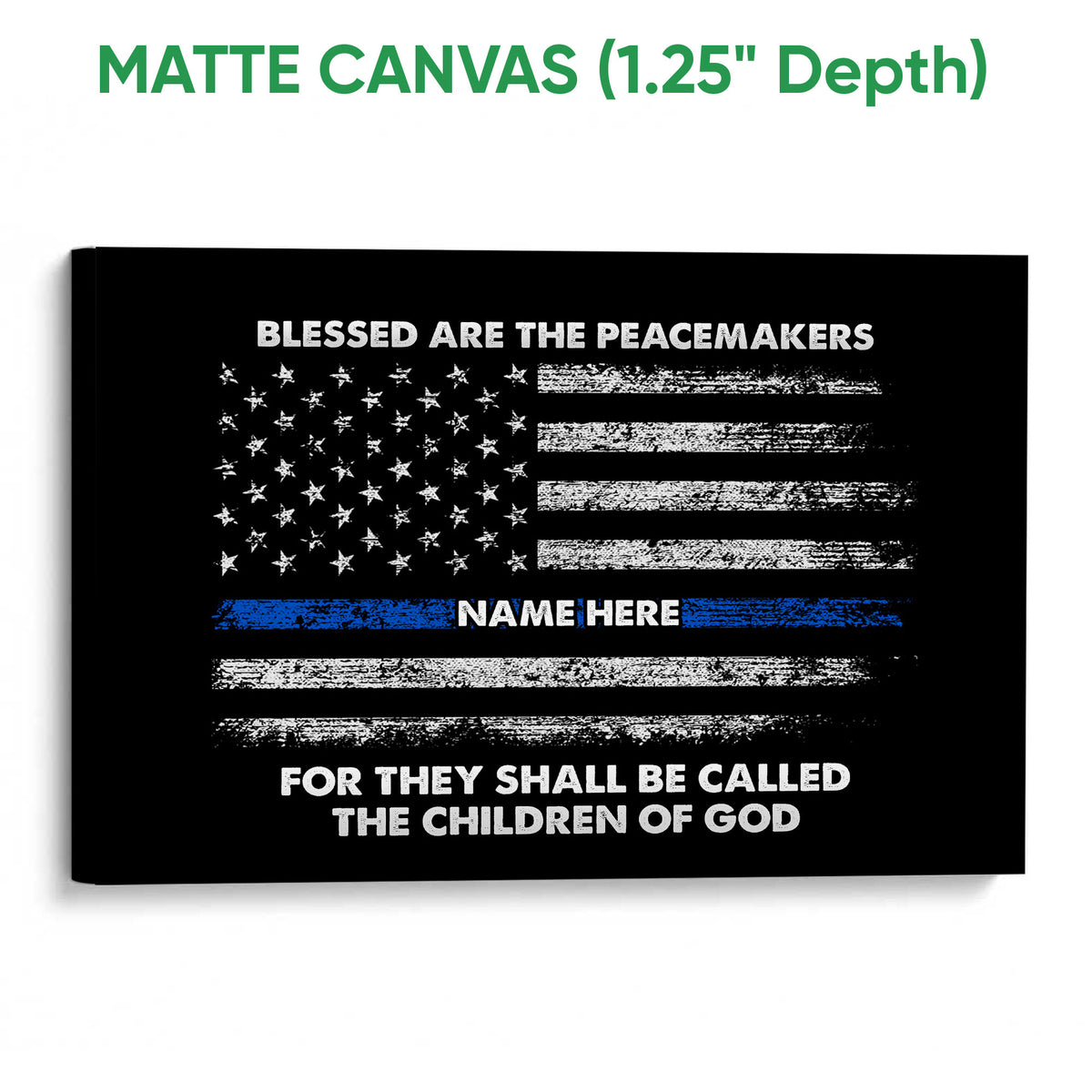 Matte canvas police wall art displaying a distressed flag design with white stripes, stars, and a blue line