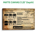 Matte canvas wall art displaying a rustic truck transmission and gear-shifting diagram