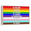 Framed rainbow LGBT wall art with an inclusive message celebrating all genders, orientations, beliefs, and people