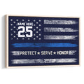 Framed police wall art with a blue and silver star-spangled service flag design