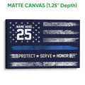 Matte canvas police wall art with blue and silver stripes and star details