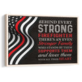 Framed firefighter wall art with a black, white and red American flag design