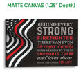 Matte canvas firefighter wall art with a wrapped edge and bold black, white and red artwork