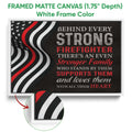 Framed firefighter canvas wall art shown with a white frame and textured artwork detail