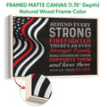 Framed firefighter canvas wall art shown with a natural wood frame and textured edge detail