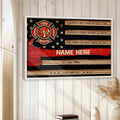 Firefighter framed wall art displayed on a light wood-paneled wall in a welcoming home interior