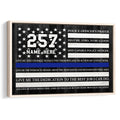 Framed police officer prayer wall art with stars, blue line accent, and black wood-style background