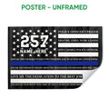 Unframed police officer prayer poster with white stars, blue line accent, and black background