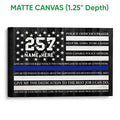 Matte canvas police officer prayer wall art with a black wood-style background and blue accent