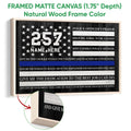 Framed police officer prayer canvas wall art shown with a natural wood frame and close-up detail