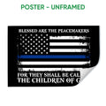 Unframed poster displaying a distressed black, white and blue-line flag with bold faith-inspired lettering