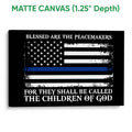 Matte canvas wall art featuring a distressed blue-line flag design and bold white message lettering