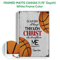 White framed basketball canvas wall art with orange basketballs and a faith-inspired motivational design
