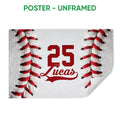 Unframed baseball poster featuring red baseball stitching and a bold sports number design