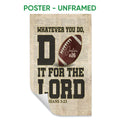 Unframed football poster with vintage dictionary styling, bold typography, and an inspirational verse