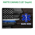 Matte canvas emergency medical services wall art with a distressed American flag and blue Star of Life