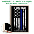 Natural wood framed police wall art featuring a distressed blue-line flag and support message