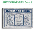 Matte canvas wall art featuring a detailed ice hockey rink diagram with a gallery-style edge