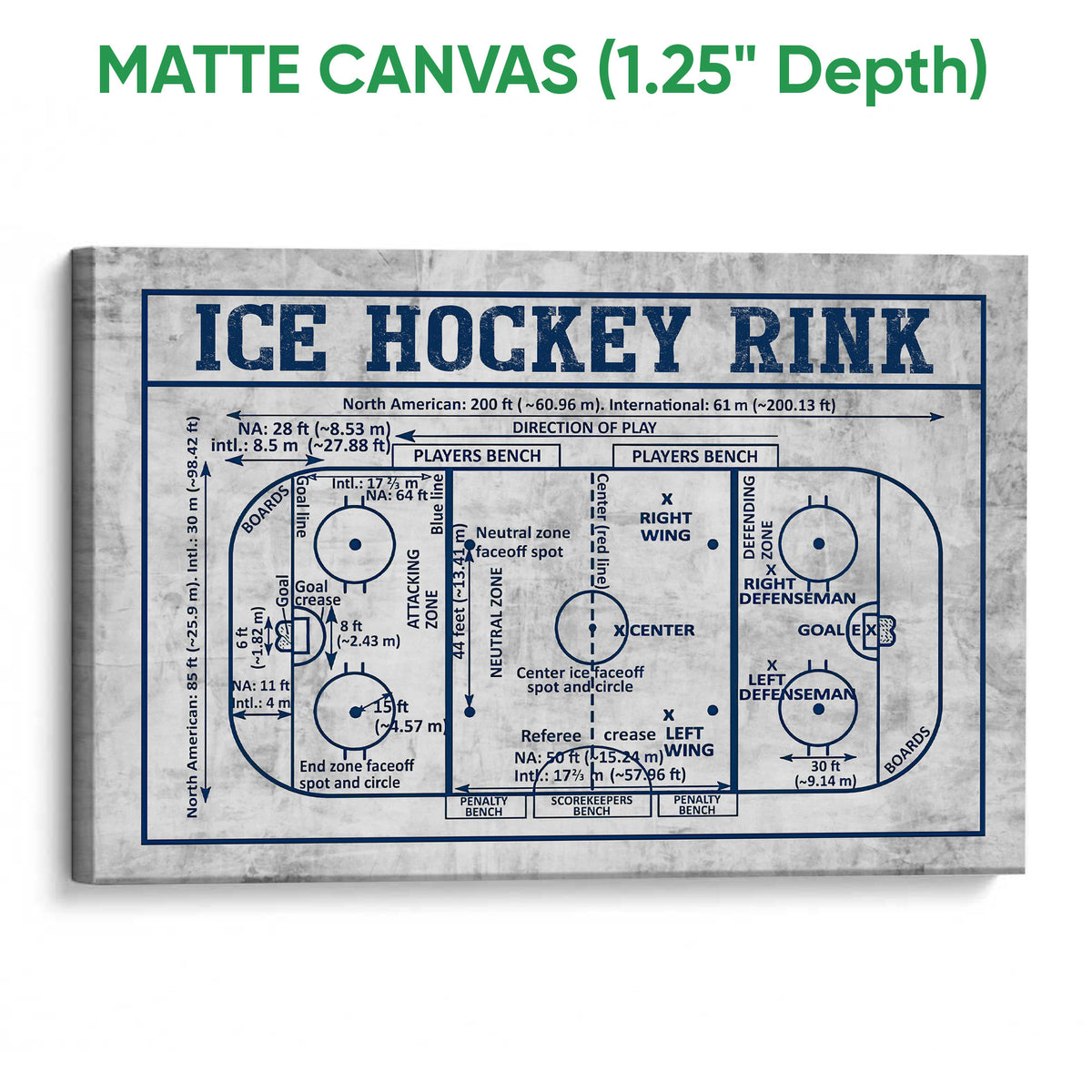 Matte canvas wall art featuring a detailed ice hockey rink diagram with a gallery-style edge