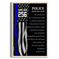 Framed police officer oath wall art with a blue stripe flag design in black, white, and blue