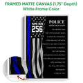 White framed police officer oath canvas featuring a blue stripe flag design and close-up texture detail