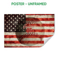 Unframed baseball poster with a distressed American flag background and patriotic sports design