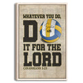 Framed volleyball wall art with blue and gold ball, bold sports lettering, and a vintage dictionary-style background