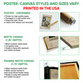 Poster and canvas wall art options guide showing unframed poster, matte canvas, and framed canvas formats
