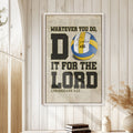 Framed volleyball wall art displayed on a light wood-paneled wall in a bright home decor setting
