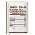 Framed trucker wall art with a humorous nutrition facts design in brown and white woodgrain tones
