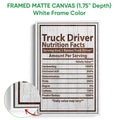 White framed canvas wall art displaying truck driver artwork with a close-up view of the canvas and frame