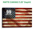 Matte canvas baseball wall art with a textured flag-inspired design and visible canvas depth