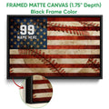 Framed baseball wall art shown with a black frame and close-up frame detail