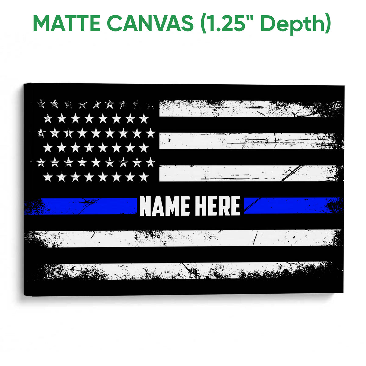 Matte canvas police thin blue line flag wall art with a distressed monochrome design