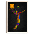 Framed volleyball wall art featuring a colorful word-art volleyball on a black background