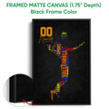 Black framed canvas volleyball wall art with colorful sports word art