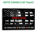 Matte canvas firefighter wall art featuring a distressed black flag design and fire service emblems