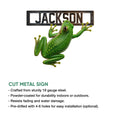 Frog metal sign feature graphic showing a realistic green frog design and cut metal construction