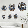Catfish fishing metal sign size guide showing available square sizes from 8 by 8 to 24 by 24 inches