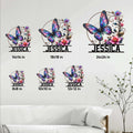 Butterfly floral metal sign size guide showing available dimensions from 8x8 inches through 24x24 inches