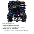Police cut metal sign feature graphic showing the detailed officer artwork and available sign design